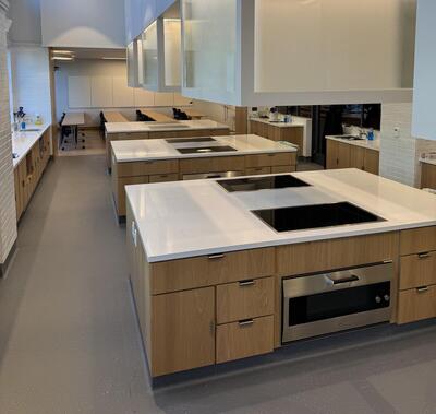 An empty industrial looking kitchen