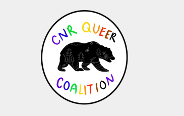 CNR Queer Coalition Logo, circular logo with text CNR Queer Coalition Logo and bear at the center
